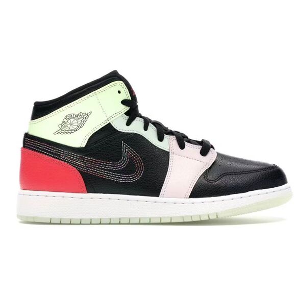 NIKE Air Jordan 1 Mid 'Glow-In-The-Dark' Sneaker Size 7 - Picture 1 of 9